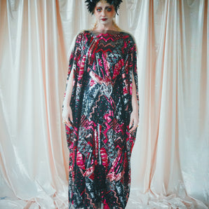 No.46 She Bop - Slash Neck Style - pink and black sequin kaftan gown