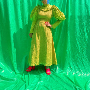 *VINTAGE* Green puff sleeved high collar costume Dress