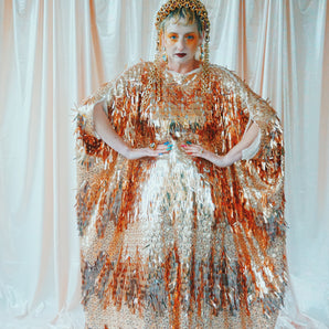 No.19 Queen Mirror Mirror Pale Gold sequinned kaftan Gown