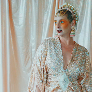 No.18 Another Diamond Day…Velvet Cream and Iridescent Sequinned Kaftan gown
