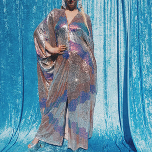 Cascade Style - Sunset Sequin Zip Fronted Kaftan