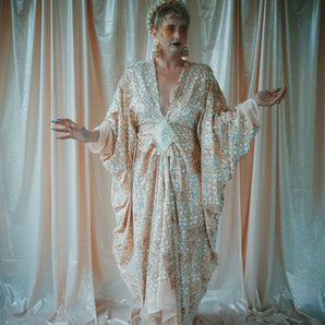 No.18 Another Diamond Day…Velvet Cream and Iridescent Sequinned Kaftan gown