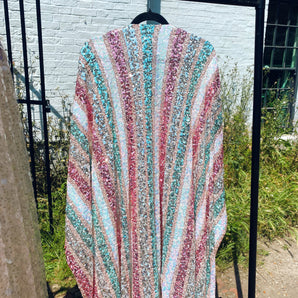 Pink, Blue and Iridescent Stripe Kaftan Gown, Freesize