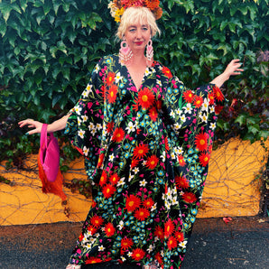 Walk on the Wildside Wildflower satin V-Neck Kaftan Gown