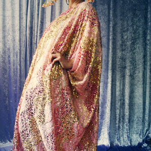 Fuzzy Eyelash in Pale Pink and gold sequins