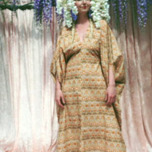 60s inspired mustard tablecloth 60s/70s inspired print Cotton Kaftan