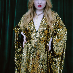 The Midas Touch Gold Sequin V-Neck Kaftan Gown