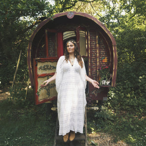 Luna Veil Striped White Lace Kaftan Gown