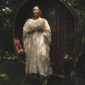 Luminous Moonveil White Sequin Kimono Robe