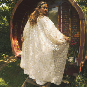 Luminous Moonveil White Sequin Kimono Robe