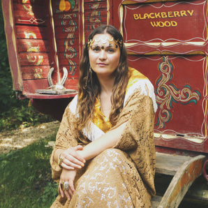 Golden Sage Lace V Neck Kaftan Gown, Freesize