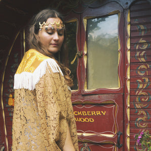 Golden Sage Lace V-Neck Kaftan Gown