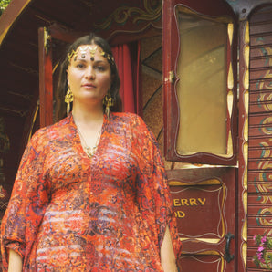 Caravan Flame Lace V-Neck Kaftan Gown