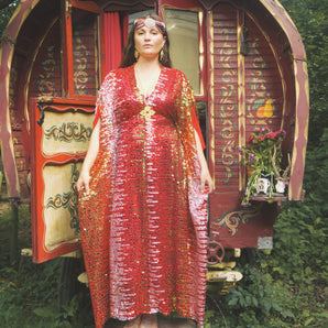Red Oracle Sequin V-Neck Kaftan Gown