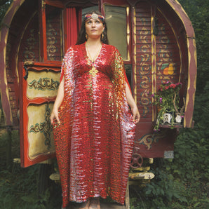 Red Oracle Sequin V-Neck Kaftan Gown