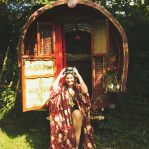 Crimson Oracle Sequin Velvet Kimono Robe