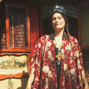 Crimson Oracle Sequin Velvet Kimono Robe