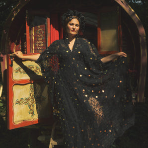 Gold Eclipse Sheer V-Neck Kaftan Gown