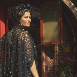 Gold Eclipse Sheer V-Neck Kaftan Gown