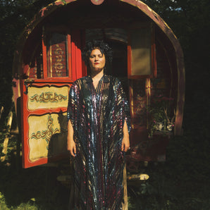 Mystic Disco Striped Sequin Kimono Robe, Freesize