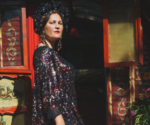 Bronzed Celestial Queen Sequin Round Neck Kaftan Gown, Freesize