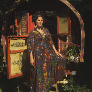 Rainbow Chaos Sequin super Slinky V-Neck Kaftan Gown