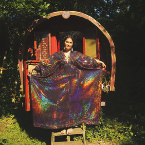 Rainbow Chaos Sequin super Slinky V-Neck Kaftan Gown