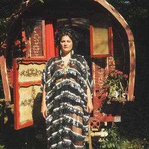 Oracle of Obsidian Sheer V-Neck Kaftan Gown