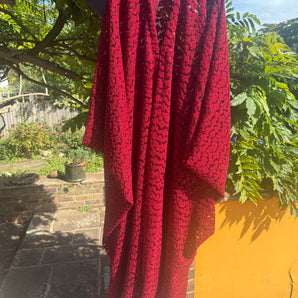 Crimson Crochet Lace V-Neck Kaftan Gown