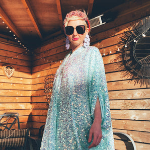 Mint Lurex Shimmering Iridescent Sequins Kaftan Gown / Kimono Robe