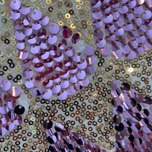 NO.9 Teardrops - White velvet teardrop pink and gold sequin kaftan Gown