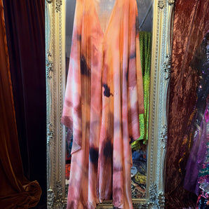 Watercolour Plisse V-Neck Kaftan