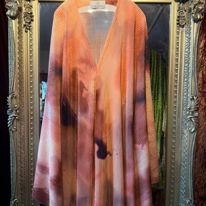 Watercolour Plisse V-Neck Kaftan