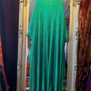 Green Plisse slash Neck Kaftan