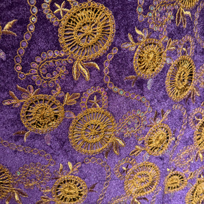 Beautiful velvet lace with sequins and pattered crochet lace - Purple with Brown Circles