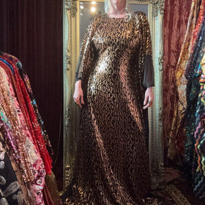 leopard sequin maxi round neck extra long