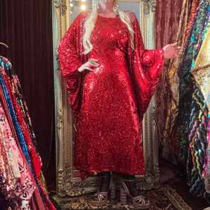 XMAS 25 OFF THE RAILS - red sequin round neck long midi