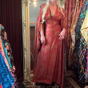 Gold and orange slinky V-neck Kaftan