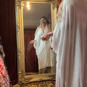 XMAS 25 OFF THE RAILS - white sequin knit v-neck maxi