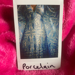 Blue and White Porcelain Print Slinky Kaftan