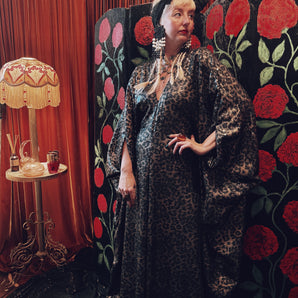 Wild thing leopard print Sequin V-Neck Kaftan Gown