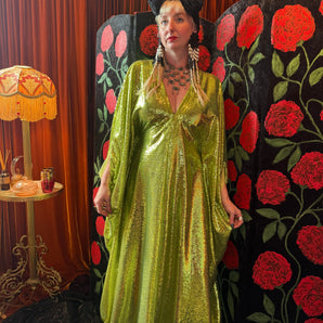 Neon Twilight Sequin V-Neck Kaftan Gown
