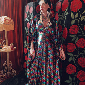Rainbow Moon Sequin V-Neck Kaftan Gown