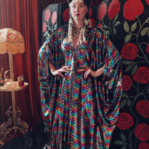 Rainbow Moon Sequin V-Neck Kaftan Gown
