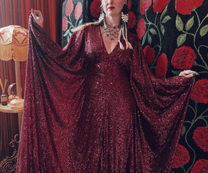 Scarlet Sequin V-Neck Kaftan Gown, Freesize