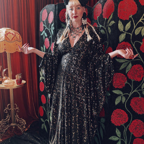 Eclipse Noir black and gold Sequin V-Neck Kaftan Gown