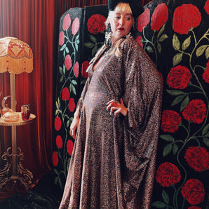 Bronze Shimmer holographic Sequin V-Neck Kaftan Gown