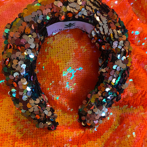 silver and orange Holographic Sequin Chunky Headband