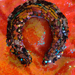 silver and orange Holographic Sequin Chunky Headband