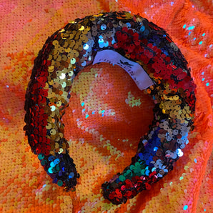 Red, Gold, Blue, and Green Sequin Chunky Headband